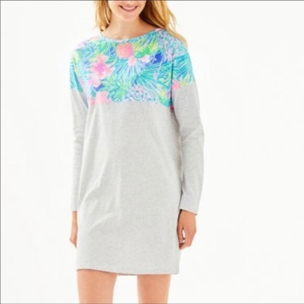 Lilly Pulitzer Dress Medium Gray Long Sleeve Swizzle In Finn T Shirt - Picture 12 of 12